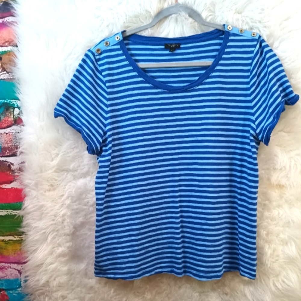 Talbots Petite Blue Striped Short Sleeve Top Size X LP